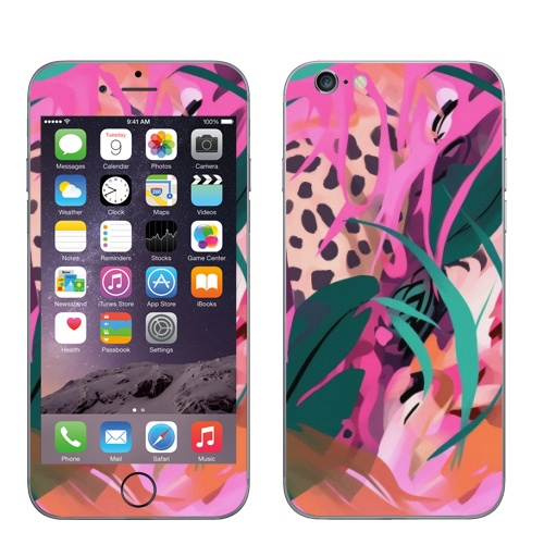 Наклейка на Телефон Apple iPhone 7 Дикая природа в тропическом лесу,  купить в Москве – интернет-магазин Allskins, поп-арт, природа, леопард, тропические, тропики, растение, розовый, зеленый, леопардовый, оранжевый, живописный, абстракция