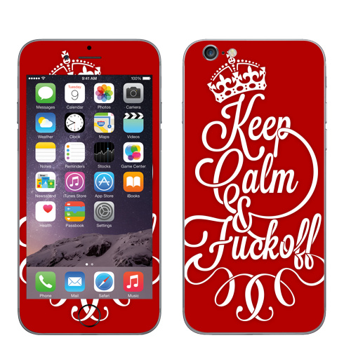 Наклейка на Телефон Apple iPhone 7 Keep Calm & Fuck off,  купить в Москве – интернет-магазин Allskins, продажи_надписи, 300 Лучших работ, keep_calm, корона, Англия, надписи, типографика, прикольные_надписи, надписи на английском