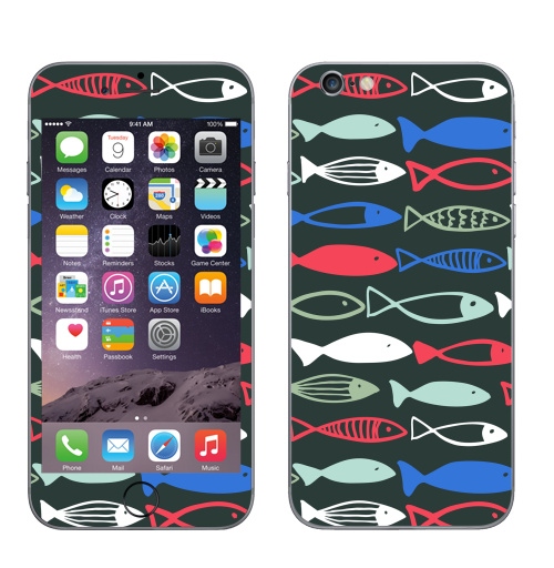 Наклейка на Телефон Apple iPhone 7 Веселые рыбехи,  купить в Москве – интернет-магазин Allskins, милые животные, детские, океаны, морская, лето, вода, графика, рыба, животные