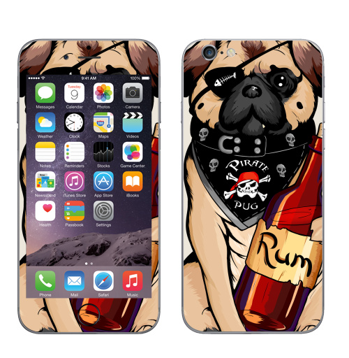 Наклейка на Телефон Apple iPhone 7 Pirate pug,  купить в Москве – интернет-магазин Allskins, бульдог, Мопс, собаки, алкоголь, пират, животные