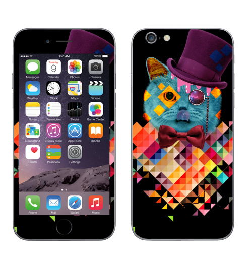 Наклейка на Телефон Apple iPhone 7 ПсихоКэт,  купить в Москве – интернет-магазин Allskins, космокот, оранжевый, абстракция, космос, кошка, паттерн, хипстер, ромбы, голубой