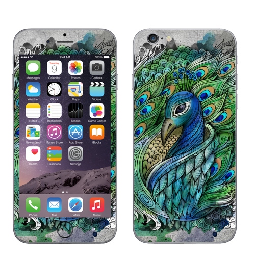 Наклейка на Телефон Apple iPhone 7 ПАВЛИК,  купить в Москве – интернет-магазин Allskins, милые животные, индеец, перья, яркий, птицы, павлиний, дудлы, узор, перышко, животные