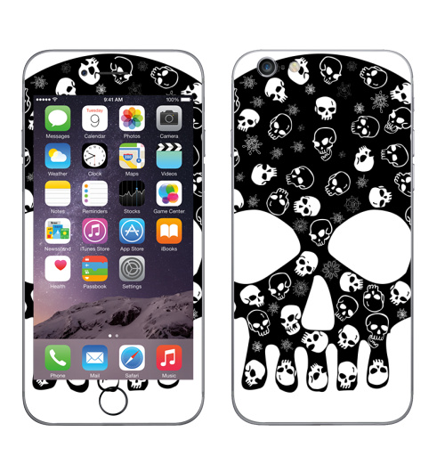 Наклейка на Телефон Apple iPhone 7 Белые черепа на черном,  купить в Москве – интернет-магазин Allskins, белые, апокалипсис, зомби, пират, черныйфон, черно-белое, череп, унисекс, бесшовный, монохром, паттерн, графика, черный, белый, музыка