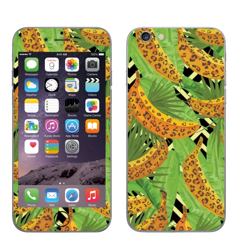 Наклейка на Телефон Apple iPhone 8 Паттерн с банами,  купить в Москве – интернет-магазин Allskins, зеленый, текстура, хищник, джунгли, листья, тропики, паттерн, леопард, банан
