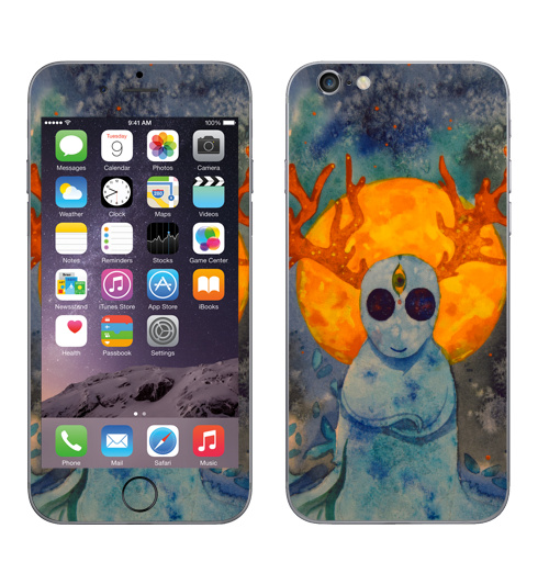 Наклейка на Телефон Apple iPhone 8 Дух,  купить в Москве – интернет-магазин Allskins, дух, привидение, олень, призрак, луна, желтое, голубой, космос, звезда