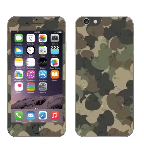 Наклейка на Телефон Apple iPhone 8 Камуфляж с резиновыми уточками,  купить в Москве – интернет-магазин Allskins, хаки, текстура, военные, паттерн, утка, утенок, игрушки, ванная