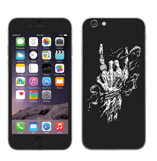 Наклейка на Телефон Apple iPhone 8 Роцк Рок Хард,  купить в Москве – интернет-магазин Allskins, стритарт, татуировки, рокнролл, скелет, череп, руки, черно-белое, графика
