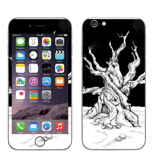 Наклейка на Телефон Apple iPhone 8 Старое дерево с дверью и ветками черно-белое,  купить в Москве – интернет-магазин Allskins, лес, ветка, черно-белое, графика, гравюра, дверь, черный_фон