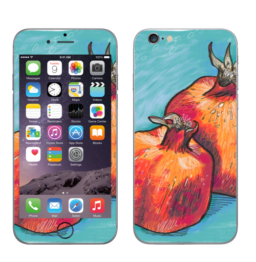 Наклейка на Телефон Apple iPhone 8 Два граната,  купить в Москве – интернет-магазин Allskins, поп-арт, фрукты, гранат, скетч, яркий, контраст, красный, цифровая, графика, иллюстация, квадрат, диджитал, экспрессия, цвет