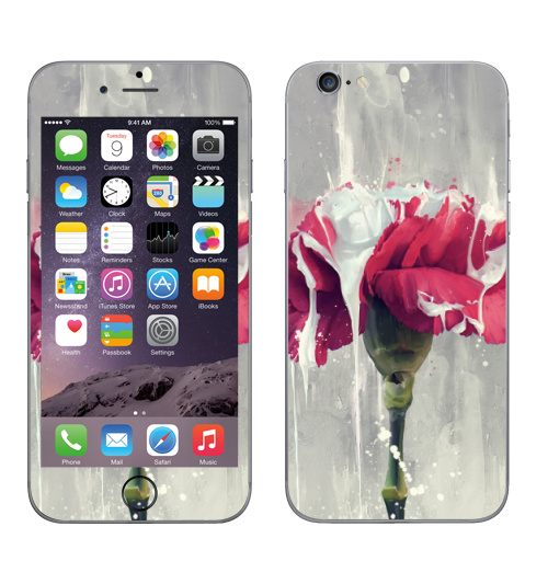 Наклейка на Телефон Apple iPhone 8 Цветок в краске,  купить в Москве – интернет-магазин Allskins, Цветочек, красный, графика, рисунки, природа, краски, брызги, пятна, акварель, стебель, бутон, дизайнерская, мягкая, концепт, стильное, белый, лепестки, декоративный, мазки