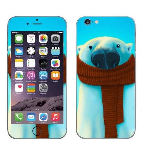 Наклейка на Телефон Apple iPhone 8 Михаил Белошубов,  купить в Москве – интернет-магазин Allskins, крутые животные, зима, медведь, шарф, детские, 300 Лучших работ, милые животные