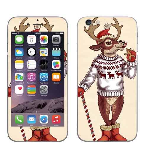 Наклейка на Телефон Apple iPhone 8 Олень санты,  купить в Москве – интернет-магазин Allskins, печенье, олень, новый год, 300 Лучших работ, милые животные, крутые животные
