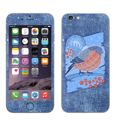 Наклейка на Телефон Apple iPhone 8 Снегирь,  купить в Москве – интернет-магазин Allskins, птицы, зима, абстракция, снегирь, новый год