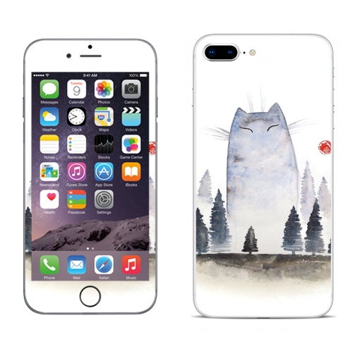 Наклейка на Телефон Apple iPhone 8 plus Кот туманный,  купить в Москве – интернет-магазин Allskins, акварель, туман, лес, кошка