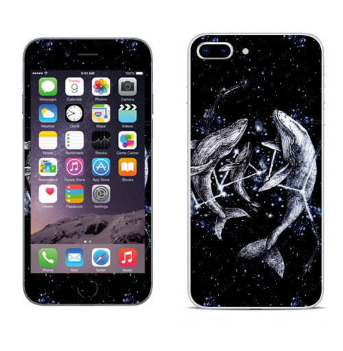 Наклейка на Телефон Apple iPhone 8 plus Межгалактические киты,  купить в Москве – интернет-магазин Allskins, полностьючерный, небо, животные, ночь, звезда, космос, киты