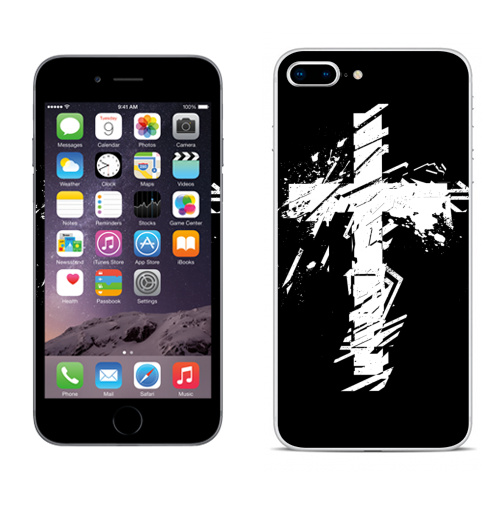 Наклейка на Телефон Apple iPhone 8 plus Крест во всю грудь,  купить в Москве – интернет-магазин Allskins, черно-белое, татуировки, гранж, крест, христианство, святое, черный