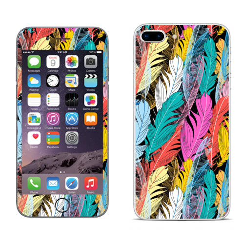 Наклейка на Телефон Apple iPhone 8 plus Разноцветные графические перья,  купить в Москве – интернет-магазин Allskins, узор, пикник, яркий, радость, чудо, перья, птицы