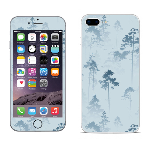 Наклейка на Телефон Apple iPhone 8 plus Лес. Туман,  купить в Москве – интернет-магазин Allskins, лес, деревья, сосны, туман, птицы, природа, пейзаж, небо, полёт