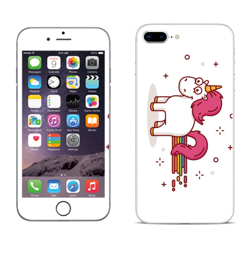 Наклейка на Телефон Apple iPhone 8 plus Счастливый единорог,  купить в Москве – интернет-магазин Allskins, единорог, лошадь, пони, счастье, розовый, радуга, рог, радость, улыбка