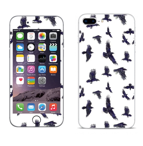 Наклейка на Телефон Apple iPhone 8 plus Стая воронов,  купить в Москве – интернет-магазин Allskins, ворона, птицы, Крылья, готика, бесшовный, акварель