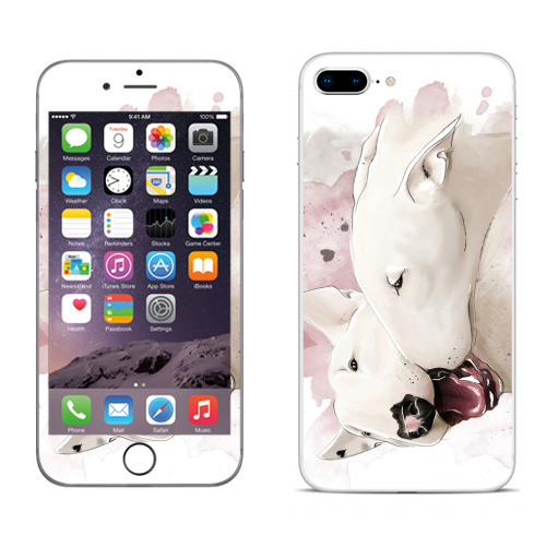 Наклейка на Телефон Apple iPhone 8 plus Влюбленные бультерьеры,  купить в Москве – интернет-магазин Allskins, крутые животные, собаки, бультерьер, любовь, сердце, акварель, нежно, поцелуй, животные, милые животные