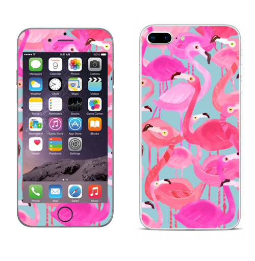 Наклейка на Телефон Apple iPhone 8 plus Фламинго Серый фон,  купить в Москве – интернет-магазин Allskins, мило, птицы, фламинго, розовый, фуксия, сердце, тропики, лето, текстура, фауна