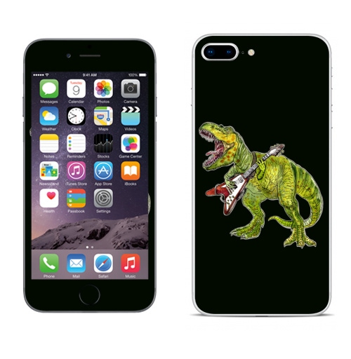 Наклейка на Телефон Apple iPhone 8 plus Хэви метал динозавр,  купить в Москве – интернет-магазин Allskins, rock, металл, музыка, музыкант, гитара, гитарист, динозавры