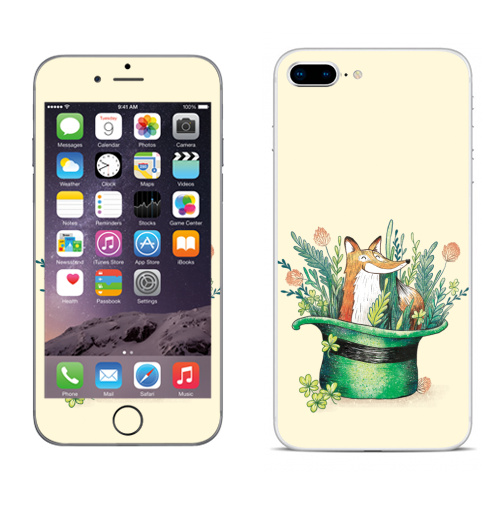 Наклейка на Телефон Apple iPhone 8 plus Ирландский лис,  купить в Москве – интернет-магазин Allskins, лиса, Ирландия, клевер, шляпа