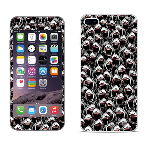 Наклейка на Телефон Apple iPhone 8 plus Много акул,  купить в Москве – интернет-магазин Allskins, зубастик, хэллоуин, паттерн, акула, рыба, хищник, морская, океаны, клыки