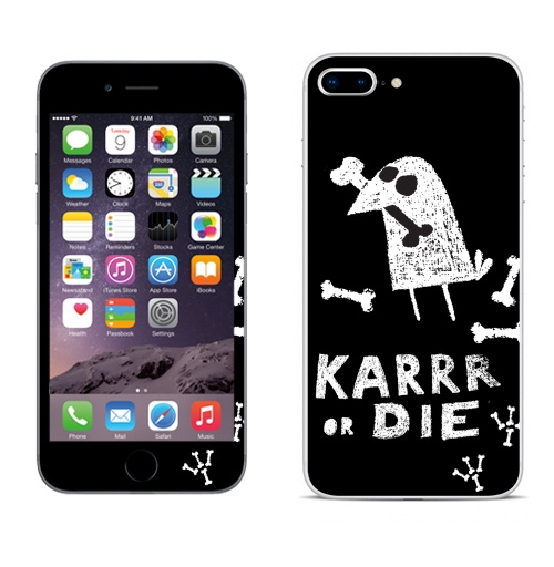 Наклейка на Телефон Apple iPhone 8 plus Deadcrow,  купить в Москве – интернет-магазин Allskins, надписи, графика, ворона, кости, птицы, скелет, хэллоуин, череп, черно-белое, черный, надписи на английском, 300 Лучших работ