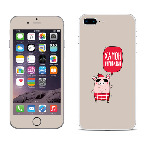 Наклейка на Телефон Apple iPhone 8 plus Хамон эврибади,  купить в Москве – интернет-магазин Allskins, everybody, jamon, панк, красный, свинья, эврибади, хамон