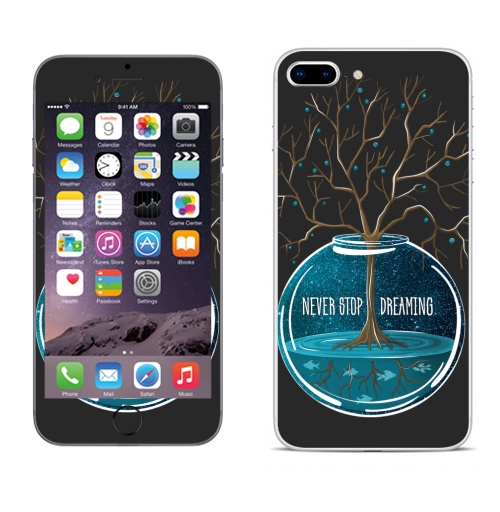 Наклейка на Телефон Apple iPhone 8 plus Не переставай мечтать,  купить в Москве – интернет-магазин Allskins, мечта, синий, бирюзовый, космос, деревья, рыба, вода, гики, растр, галактика