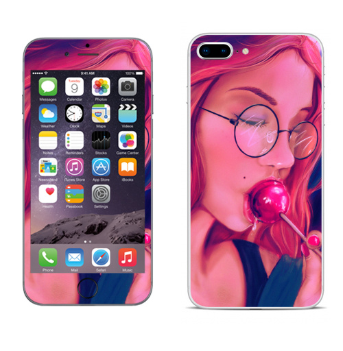 Наклейка на Телефон Apple iPhone 8 plus Девушка с чупачупсом,  купить в Москве – интернет-магазин Allskins, девушка, чупачупс, конфетти, розовый, молодость