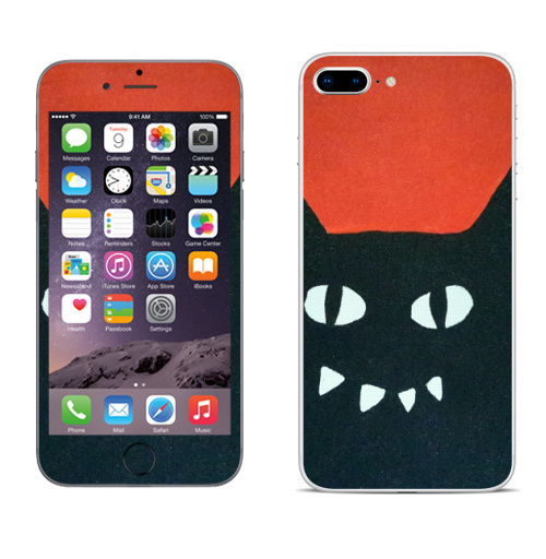 Наклейка на Телефон Apple iPhone 8 plus Черный кот на красном.,  купить в Москве – интернет-магазин Allskins, кошка, животные, Красночерный, черный, черныйкот, красный, Глазищи, зубастый