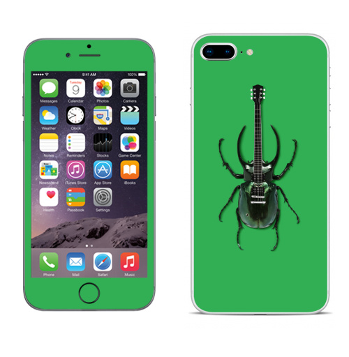 Наклейка на Телефон Apple iPhone 8 plus Музыка насекомых,  купить в Москве – интернет-магазин Allskins, жук, насекомые, гитара, зеленый, музыка, природа, поп-арт, сюрреализм