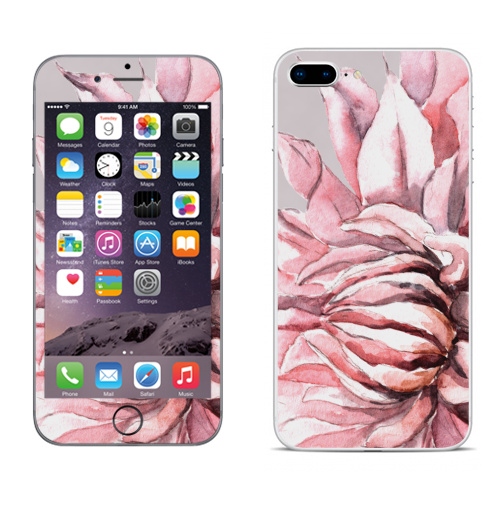 Наклейка на Телефон Apple iPhone 8 plus Георгины,  купить в Москве – интернет-магазин Allskins, акварель, пастель, пастельный, пастельные, нежно, розовый, георгин, сиреневый, крупный, запечатка