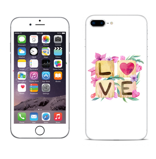 Наклейка на Телефон Apple iPhone 8 plus Любовь в квадрате,  купить в Москве – интернет-магазин Allskins, иллюстация, акварель, розовый, охра, сердце, любовь, день_святого_валентина