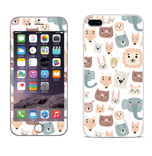 Наклейка на Телефон Apple iPhone 8 plus Зверята,  купить в Москве – интернет-магазин Allskins, лев, слоны, собаки, енот, медведь, детские, питбуль, заяц