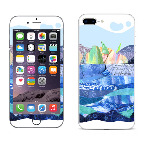 Наклейка на Телефон Apple iPhone 8 plus Коллаж с пейзажем, озеро и скалы,  купить в Москве – интернет-магазин Allskins, коллаж, радость, круто, детские, школьный, озеро, природа, синий, бумага, голуой