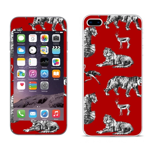 Наклейка на Телефон Apple iPhone 8 plus Тигры на красном,  купить в Москве – интернет-магазин Allskins, зверушки, африка, Саванна, антилопа, дикая, природа, фауна, хищник, добыча