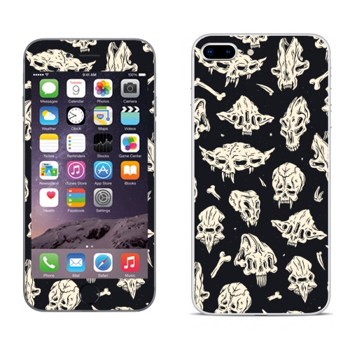 Наклейка на Телефон Apple iPhone 8 plus Паттерн с черепами пришельцев,  купить в Москве – интернет-магазин Allskins, пришелец, инопланетяне, странный, череп, кости, паттерн, черное и белое, монстры, монохром