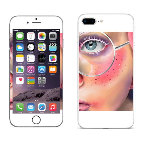 Наклейка на Телефон Apple iPhone 8 plus Розовые веснушки,  купить в Москве – интернет-магазин Allskins, девушка, очки, глаз, розовый, портреты, мило, лицо
