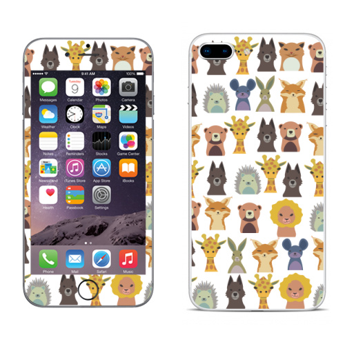 Наклейка на Телефон Apple iPhone 8 plus Милый зверинец,  купить в Москве – интернет-магазин Allskins, зверинец, мило, ежик, собаки, зайчонок, медведь, заяц, лев, жираф, животные, скопление, много, головы, бюст, милые животные