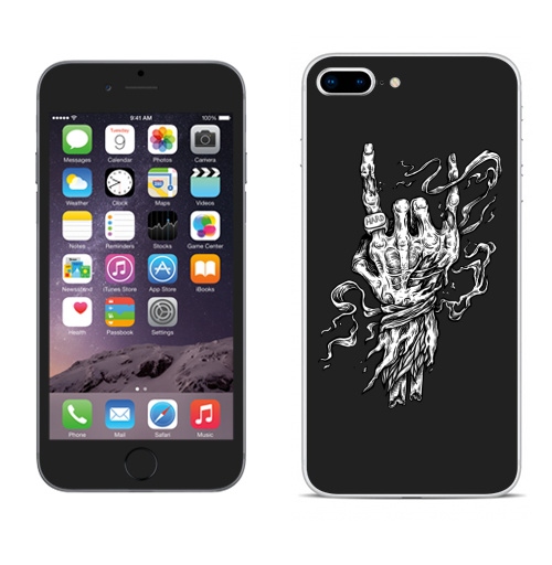 Наклейка на Телефон Apple iPhone 8 plus Роцк Рок Хард,  купить в Москве – интернет-магазин Allskins, стритарт, татуировки, рокнролл, скелет, череп, руки, черно-белое, графика