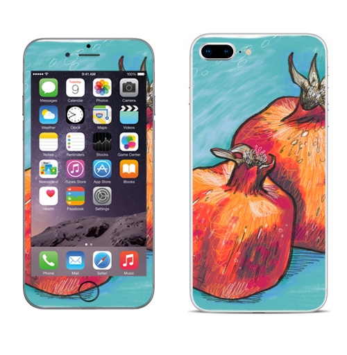 Наклейка на Телефон Apple iPhone 8 plus Два граната,  купить в Москве – интернет-магазин Allskins, поп-арт, фрукты, гранат, скетч, яркий, контраст, красный, цифровая, графика, иллюстация, квадрат, диджитал, экспрессия, цвет