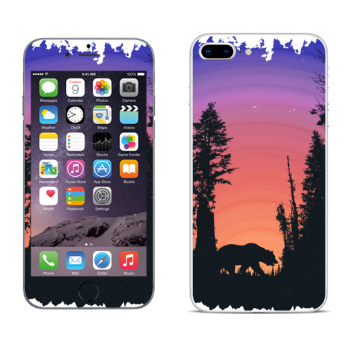 Наклейка на Телефон Apple iPhone 8 plus Тёмный Лес,  купить в Москве – интернет-магазин Allskins, путешествия, лес, деревья, минимализм, минималистичный, холмы, геометрия, геометрический, графика, медевдь, животные, медведь, дикий, Дикие, треккинг, хайкинг, отпуск, отдых, поход, палатка