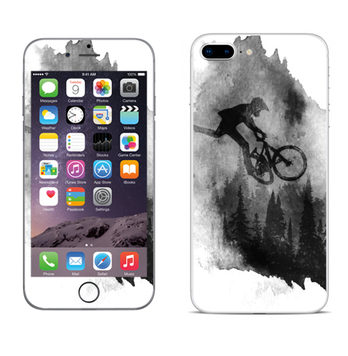 Наклейка на Телефон Apple iPhone 8 plus Чернильный Райдер,  купить в Москве – интернет-магазин Allskins, горный велосипед, велосипед, мтб, ездить, горы, езда на велосипеде, байкер, bmx, лес, спорт, фрирайд, поездка, занятие спортом, минимализм