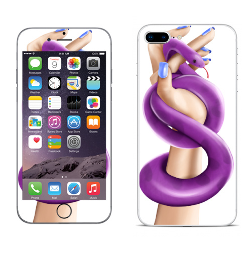 Наклейка на Телефон Apple iPhone 8 plus Змея фуксия в женской власти,  купить в Москве – интернет-магазин Allskins, девушка, руки, фиолетовый, фуксия, нежно, хэллоуин, змея