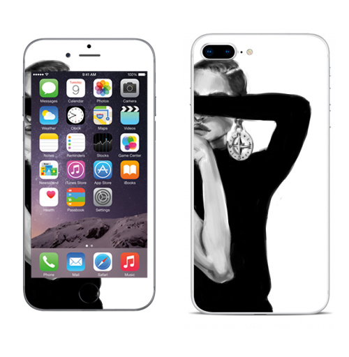 Наклейка на Телефон Apple iPhone 8 plus Девушка с сережкой,  купить в Москве – интернет-магазин Allskins, девушка, модели, черно-белое, сережка, компас, мода