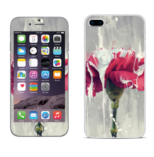 Наклейка на Телефон Apple iPhone 8 plus Цветок в краске,  купить в Москве – интернет-магазин Allskins, Цветочек, красный, графика, рисунки, природа, краски, брызги, пятна, акварель, стебель, бутон, дизайнерская, мягкая, концепт, стильное, белый, лепестки, декоративный, мазки